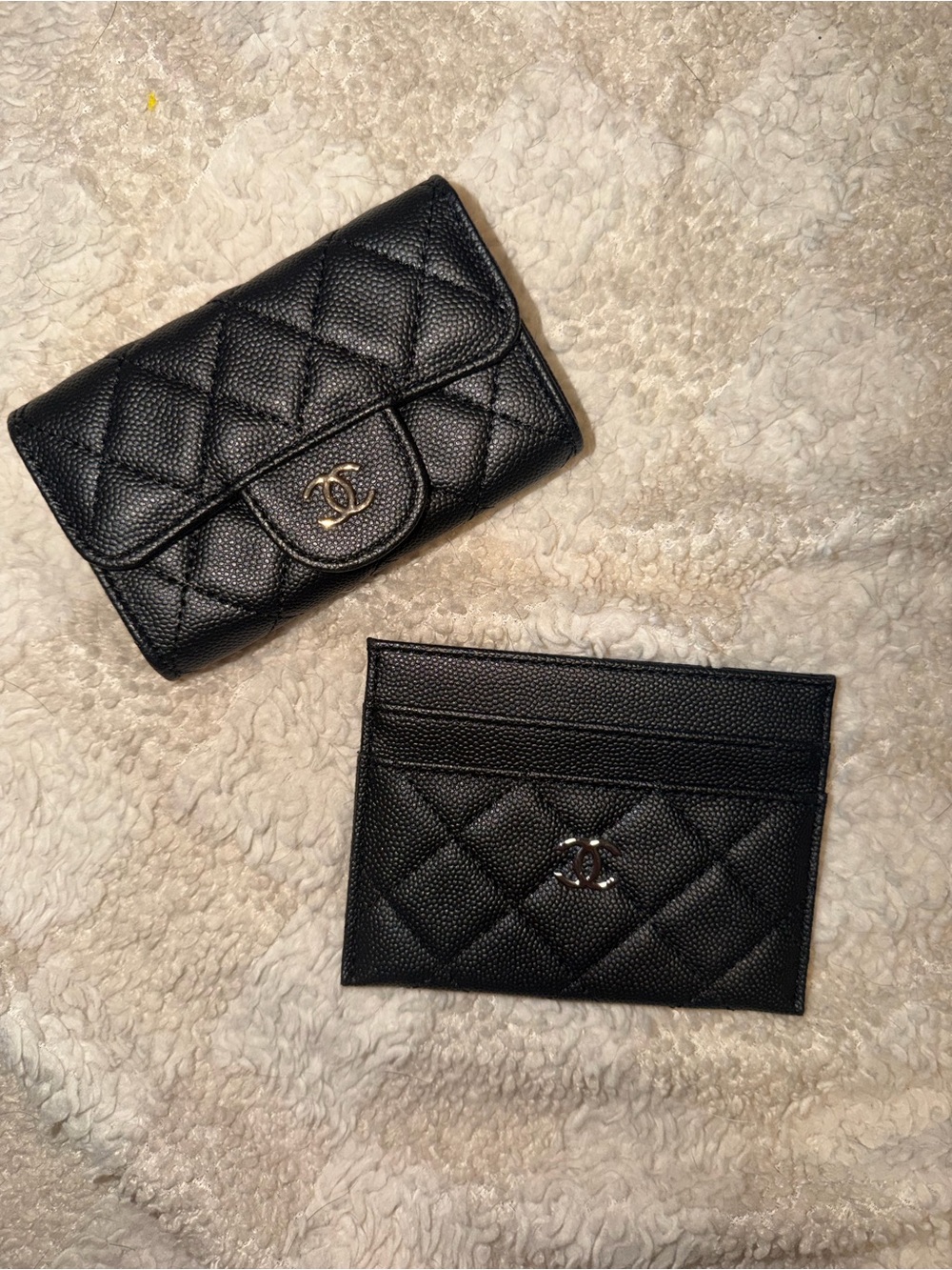 Black Quilted Leather Wallet & Card Holder Set